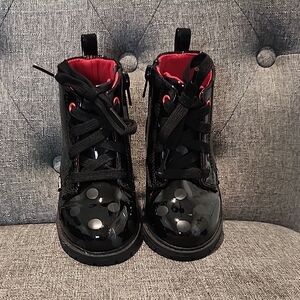 Disney Black Patent Girls Lace-Up Boots with Pink Lining
